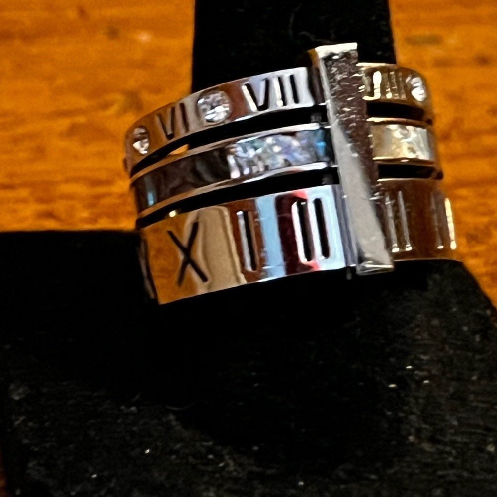 THREE LAYERS ROMAN NUMERALS BLUE EVENING RING SET SIZE 7 NEW - Picture 5 of 10